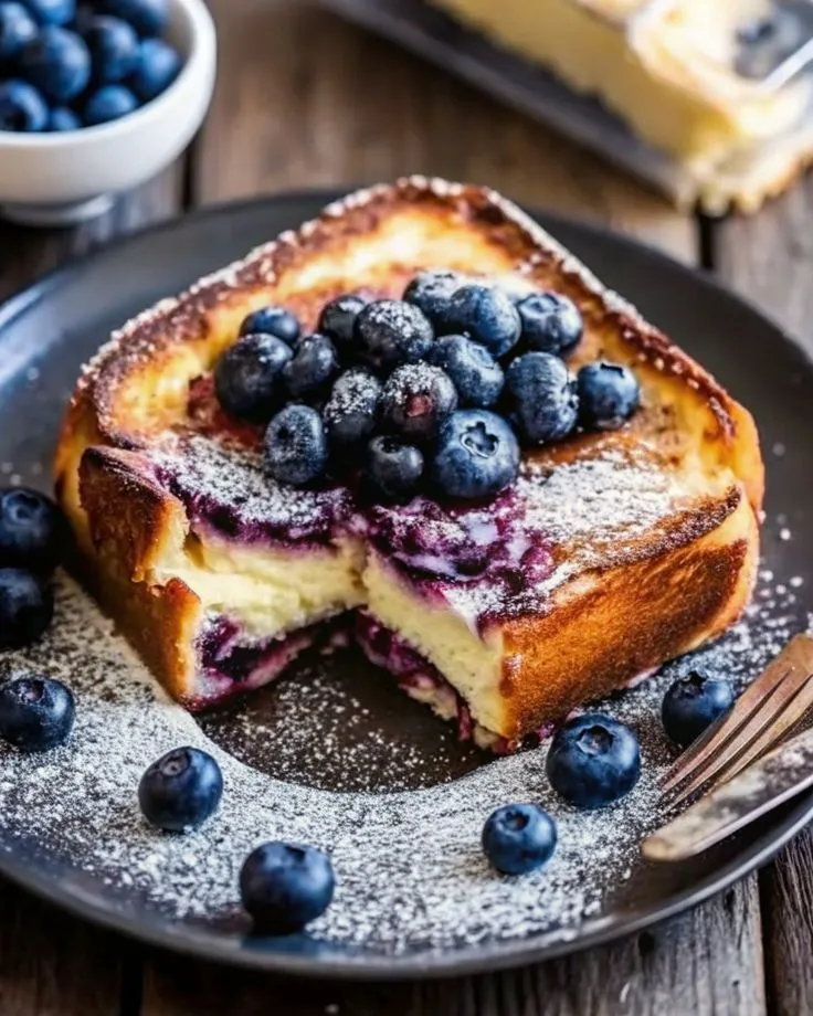Blueberry Cheesecake Stuffed French ToastHere’s what you’ll need:Ingredients:1 loaf day-old brioche (store-bought works just fine)150g cream cheese, softened2 tablespoons caster sugar1 teaspoon vanilla extract1/2 cup blueberries (fresh or frozen)1 egg1/2 