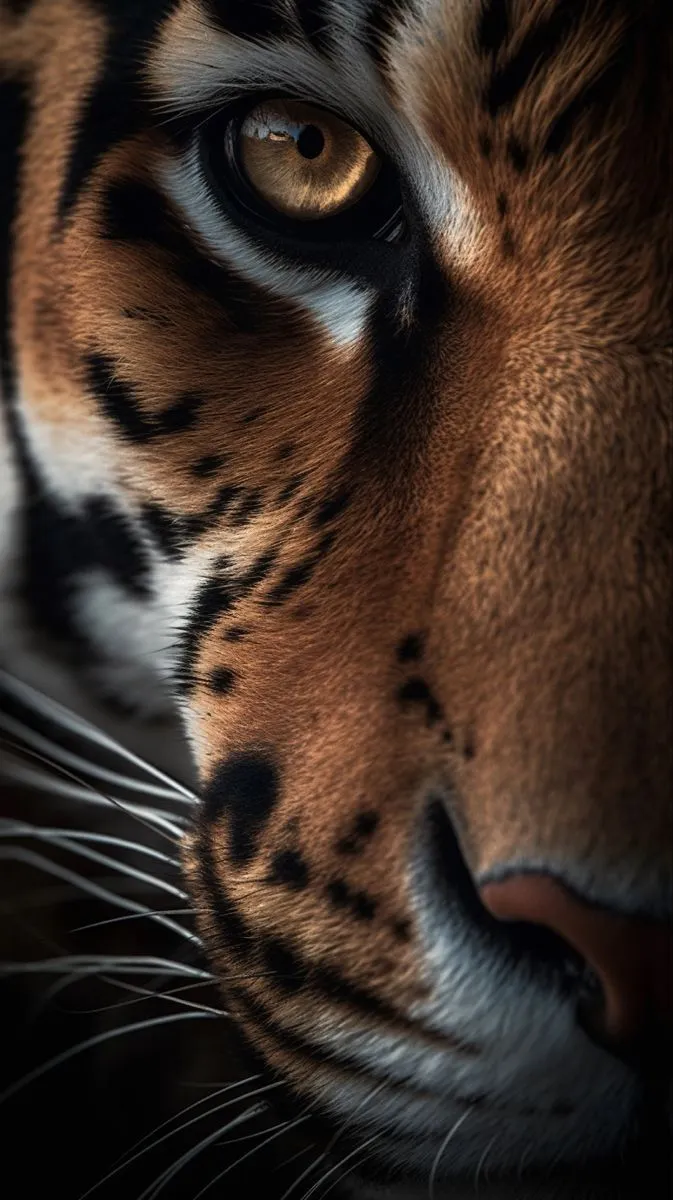 a close up of a tiger's face
