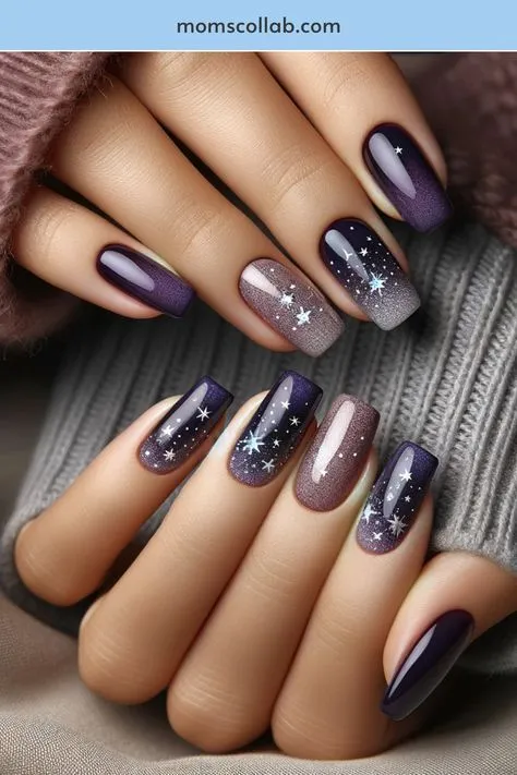 2025 Nail Trends: Purple & Silver Winter Designs for January Nails