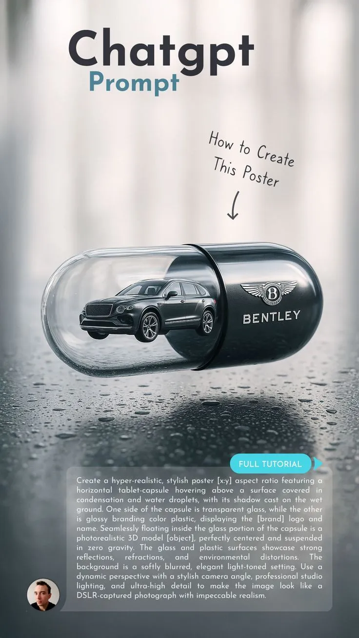 an advertisement for a car that is in a glass tube with the words, how to create this poster
