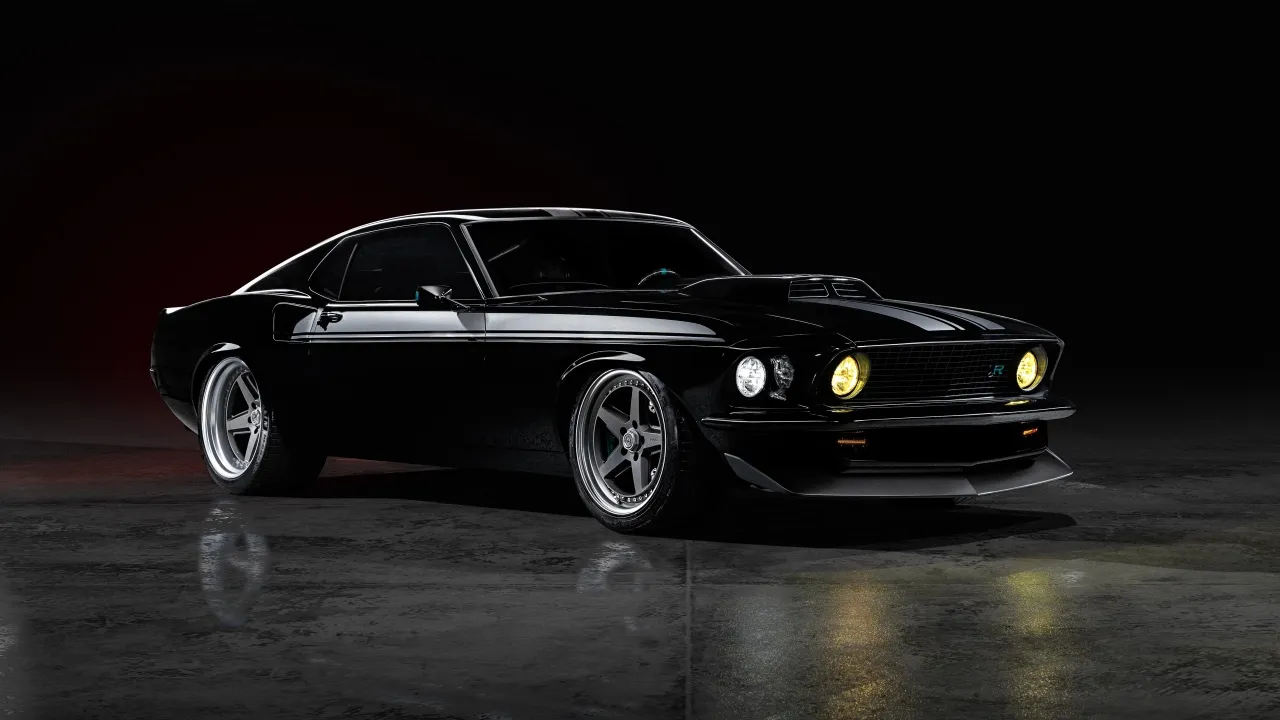 1969 Ringbrothers Ford Mustang Mach 1 Kingpin, 5K, Ford Mustang Mach 1, Black cars, Badass, Dark background