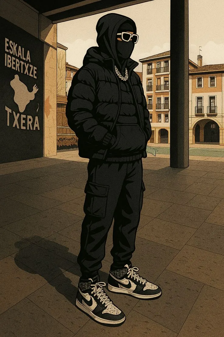 a man standing in front of a building wearing a black hoodie and sunglasses with his hands on his hips