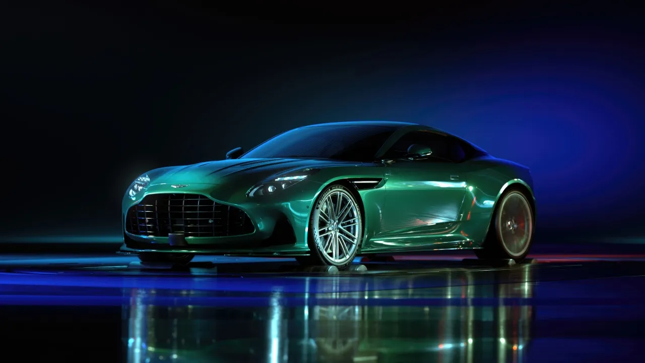 Aston Martin DB12, Super tourer, Green car, Sports cars, Reflections