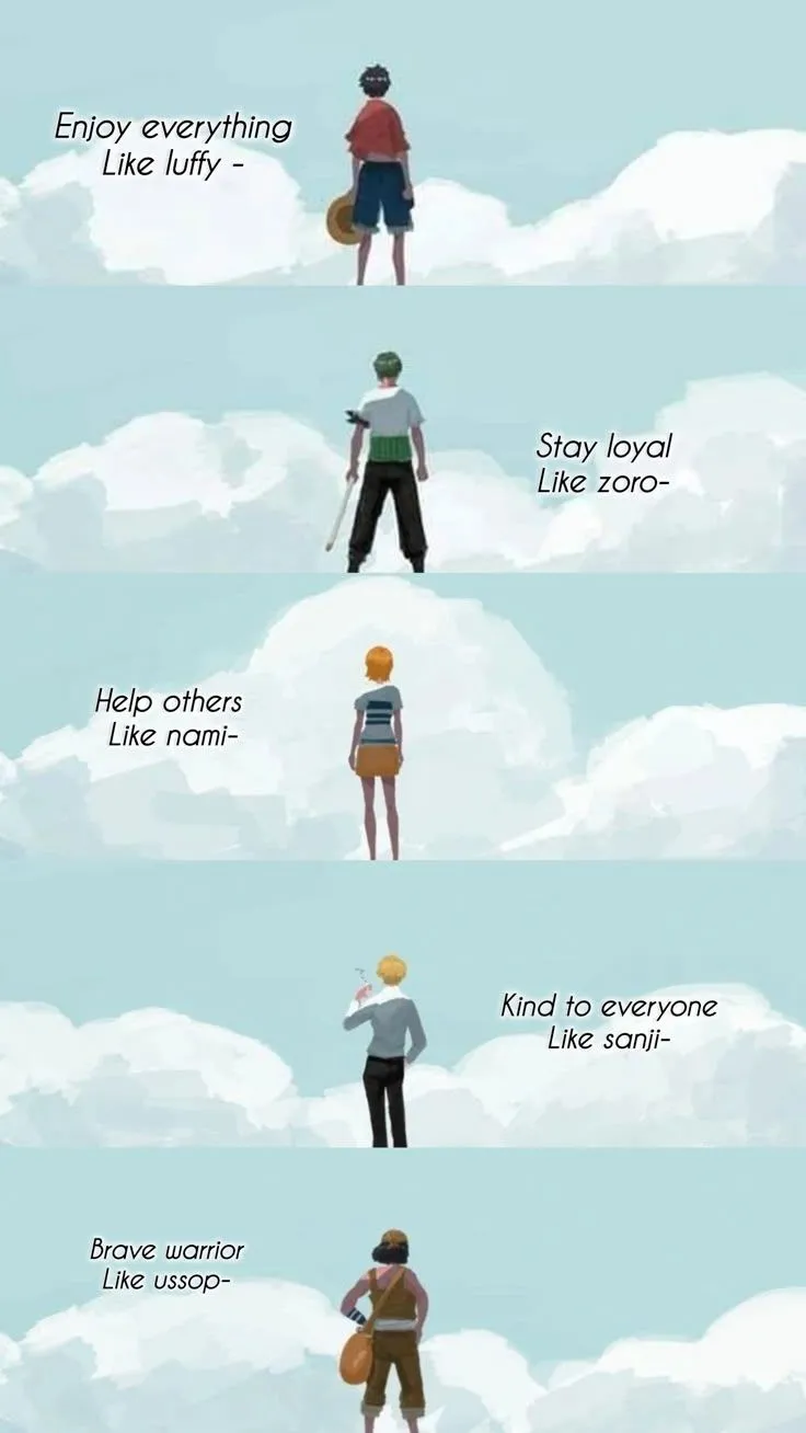 some people are standing in the clouds with different expressions