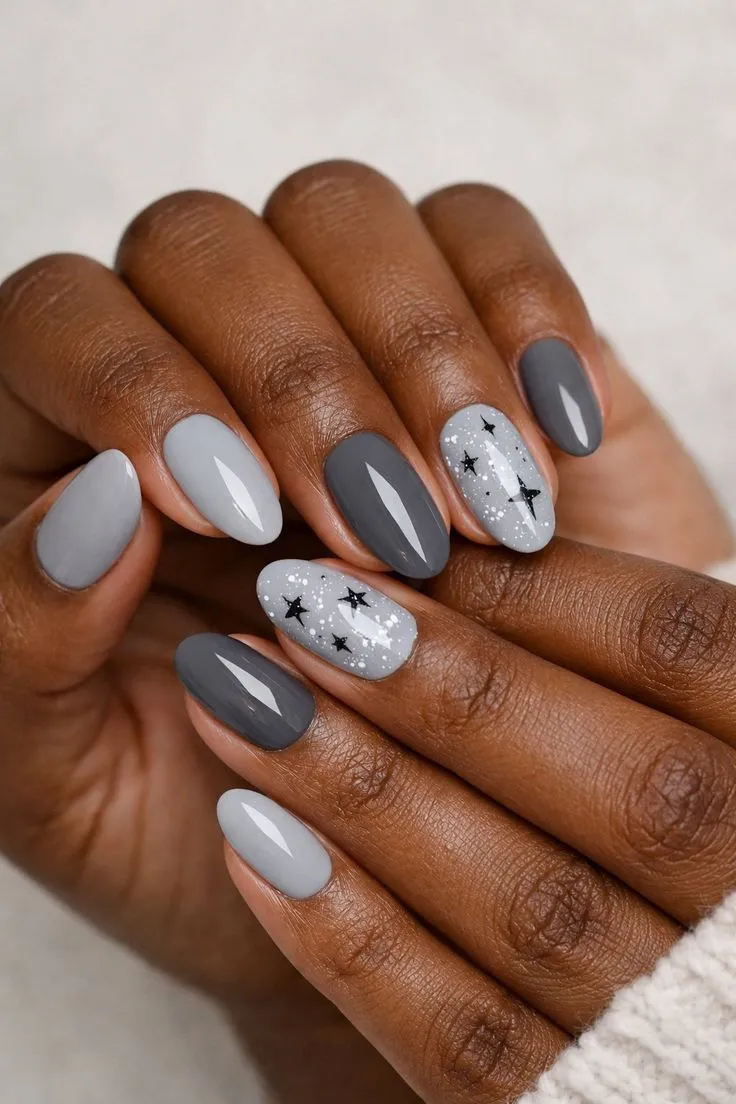 18 Chic Gray Winter Nails for Dark Skin Tones: Cozy Inspiration