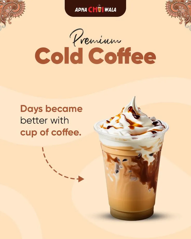 Indulge in the rich, creamy delight of Premium Cold Coffee at Apna Chai Wala! Because every sip makes your day better. 🤎❄️Tag your coffee buddy and visit us today! ☕😋 #ColdCoffeeLove #ApnaChaiWala #CoffeeCravings
