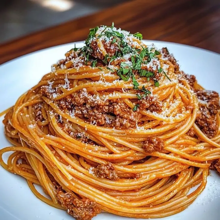 Dish Identification: This is a classic Italian dish known as Spaghetti Bolognese, featuring spaghett
