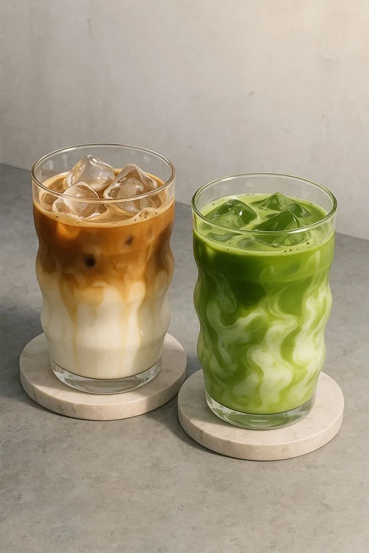 two cups filled with liquid sitting on top of each other