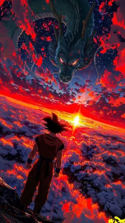 a dragon flying over the clouds in front of a sunset