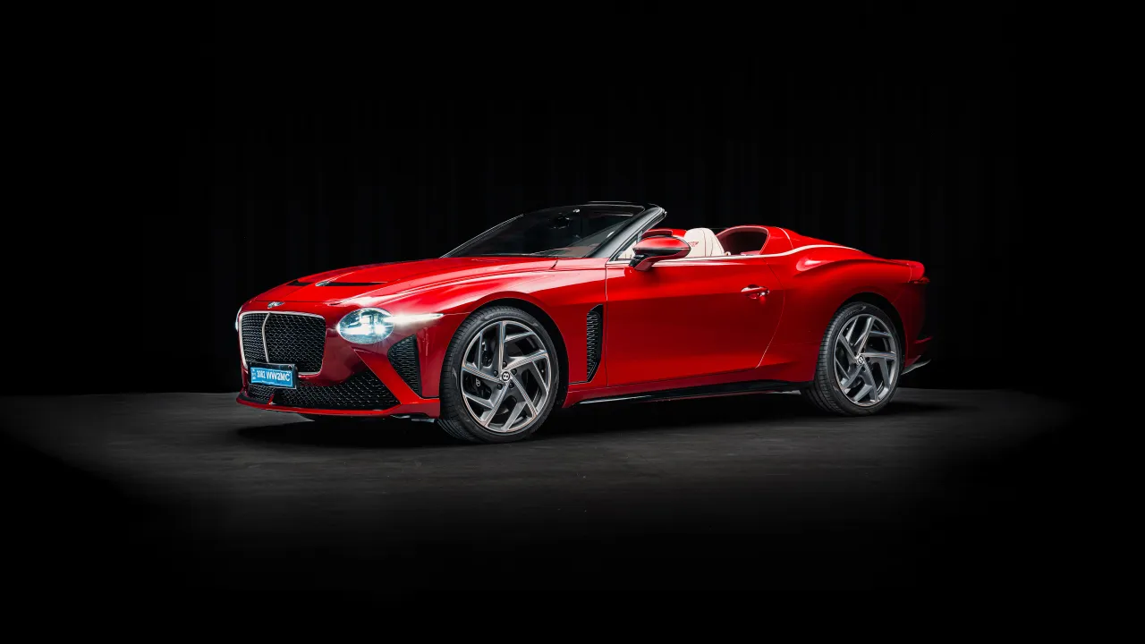 Bentley Mulliner Bacalar, Dark background, Convertible, Red cars, 5K
