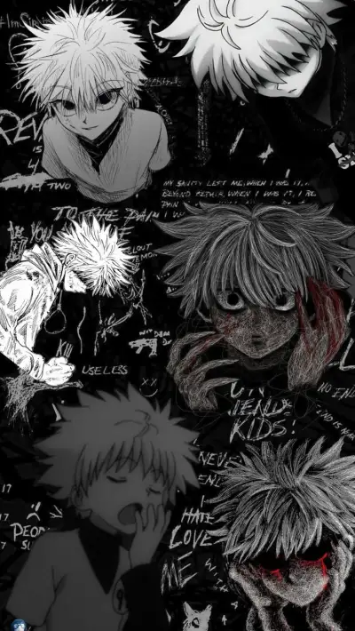 some anime characters with different hair colors and facial expressions, all in black and white