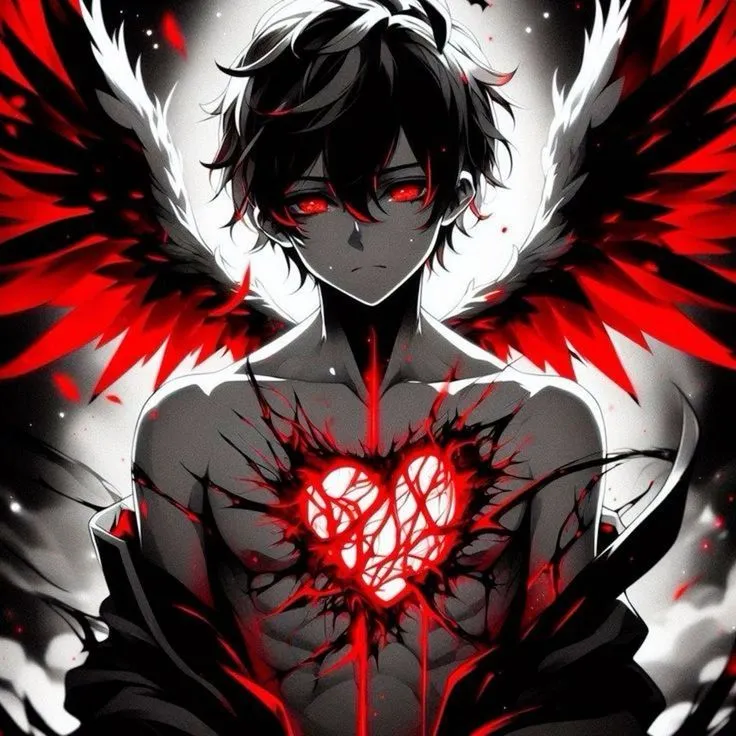 an anime character with wings holding a heart