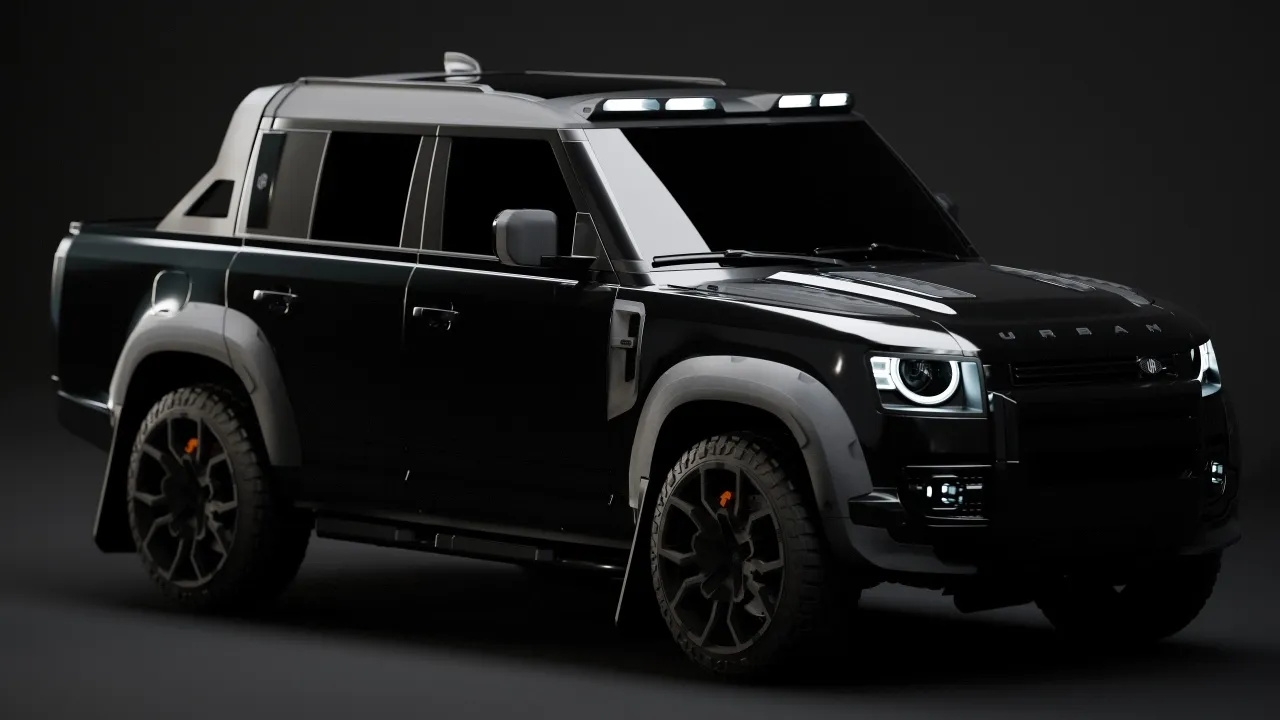 Land Rover Defender Pickup, Urban Automotive, Black cars, Dark background