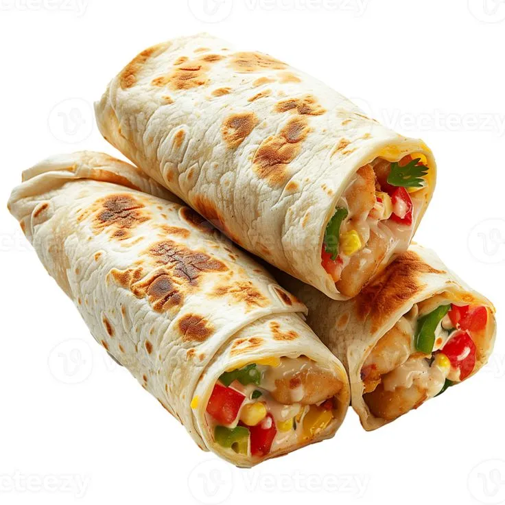 Tortilla wrap with chicken and vegetables isolated on transparent background