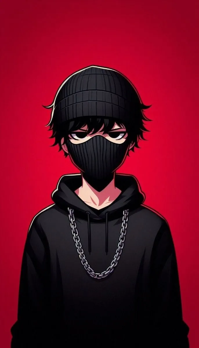 a person wearing a black mask with chains on his face and hoodie over their eyes