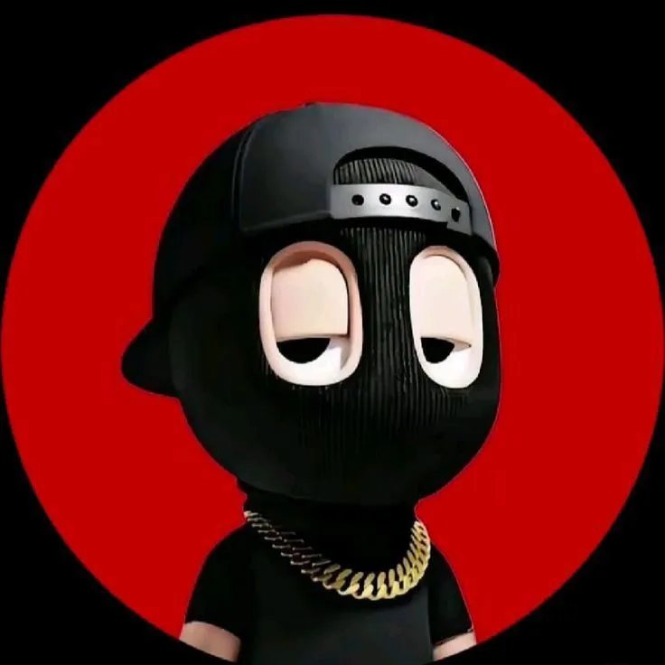 a cartoon character wearing a black outfit and chain around his neck with eyes wide open