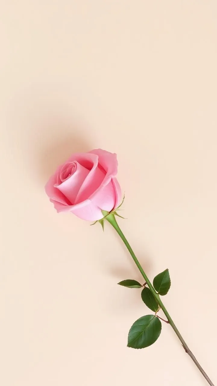 a single pink rose on a white background