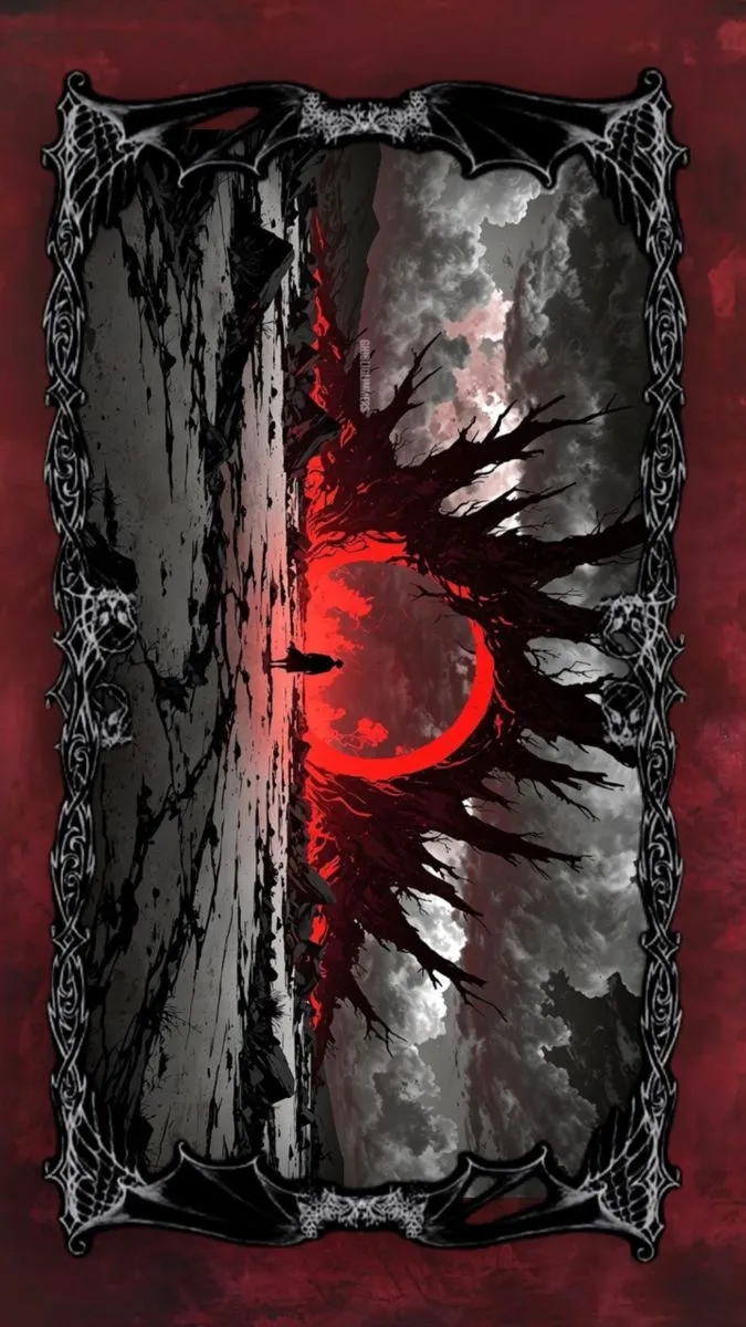 an abstract painting with red and black colors