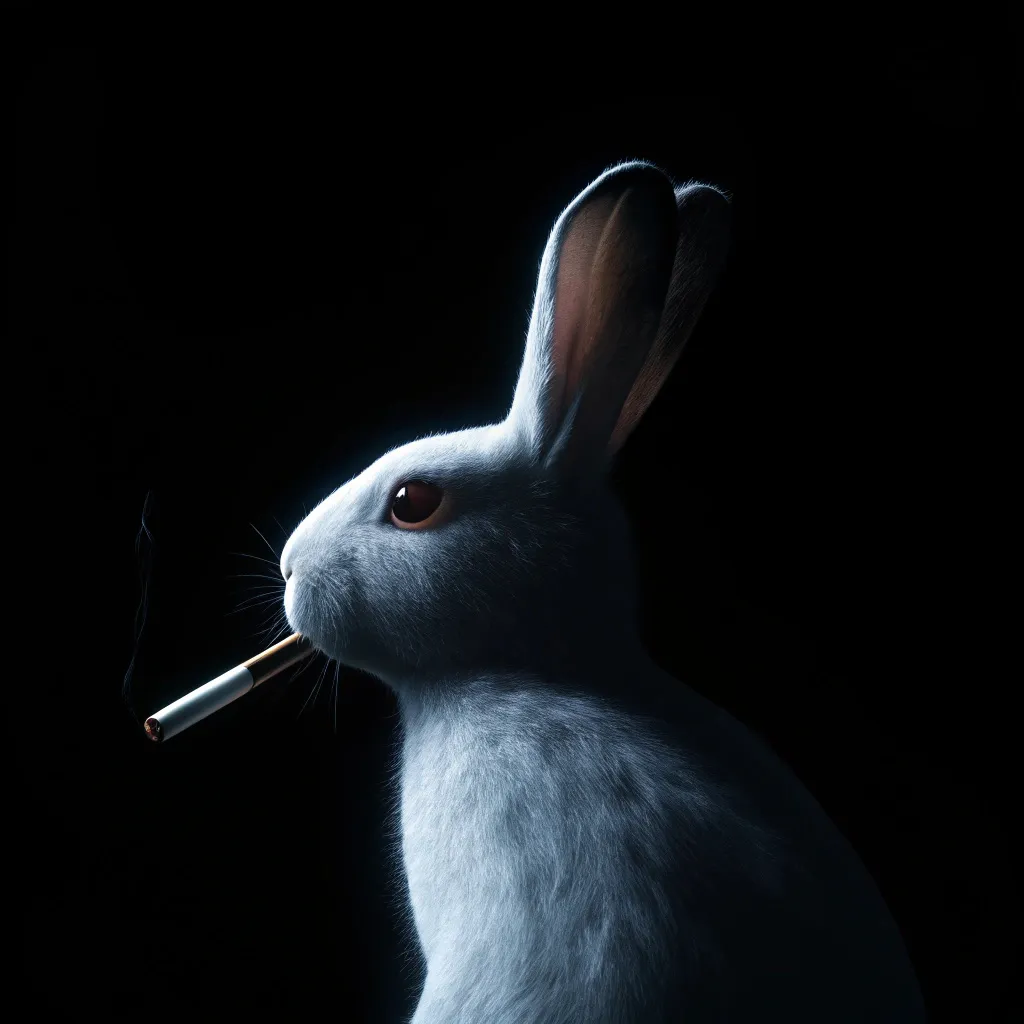 a rabbit with a cigarette in his mouth, rabit fully...