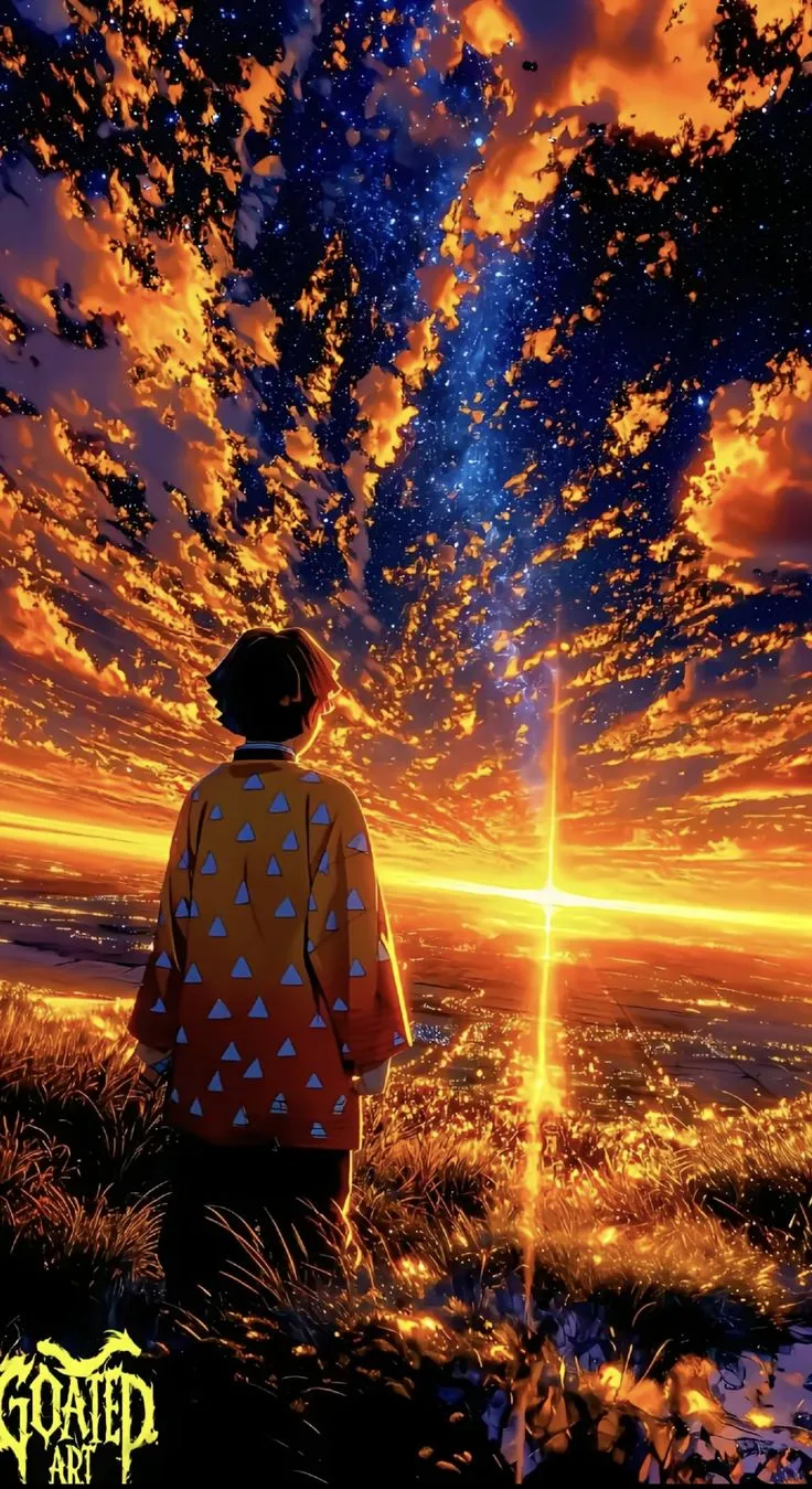 a person standing on top of a grass covered field under a sky filled with stars