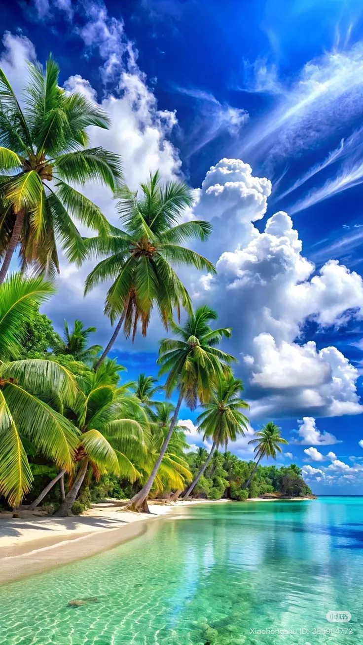 tropical beach with palm trees and clear water