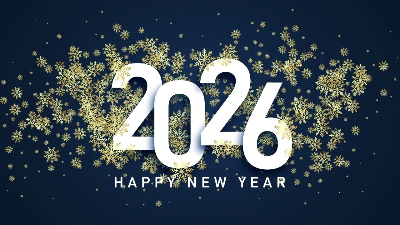 Happy New Year 2026, Snowflakes, Blue background, 5K, 2026 New Year