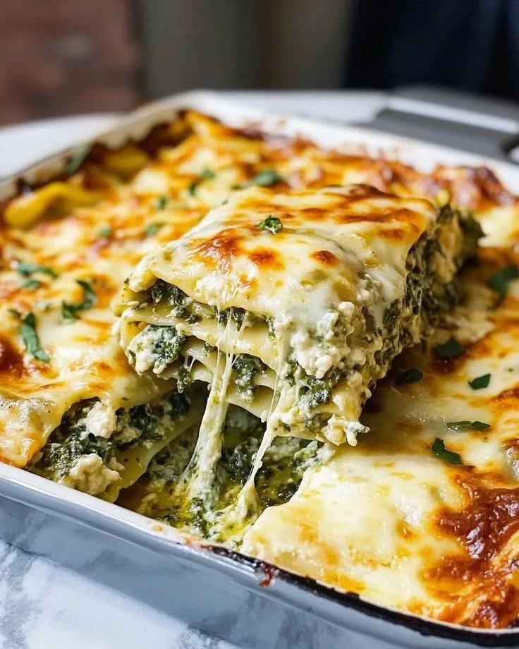 Top Easy Recipes - Pesto Chicken &amp; Spinach Lasagna  Ingredients: For the Chicken &amp; Spinach Filling:  2 cups cooked chicken, shredded 2 cups fresh spinach, chopped 1 cup ricotta cheese ½ cup grated Parmesan cheese 1 egg 1 tsp salt ½ tsp black peppe