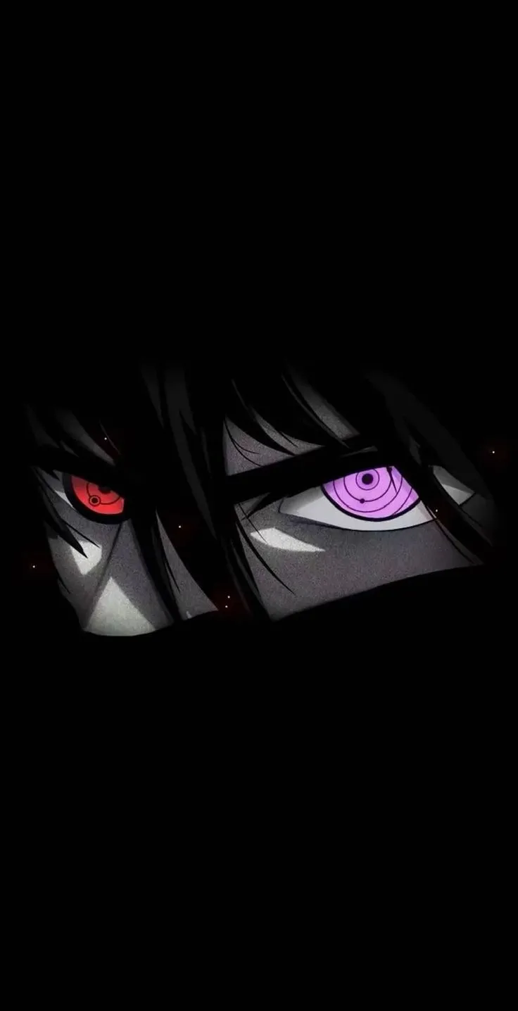 an anime character with red eyes in the dark