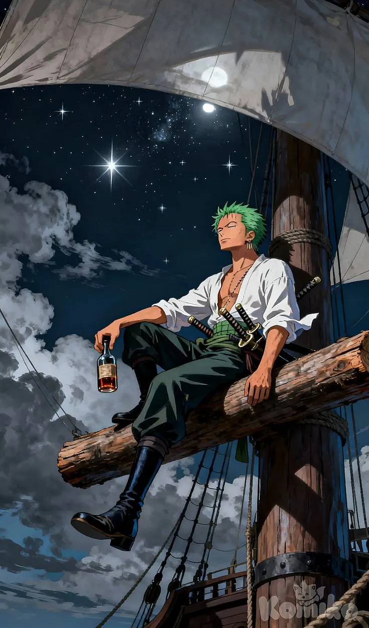 a man with green hair sitting on top of a wooden pole