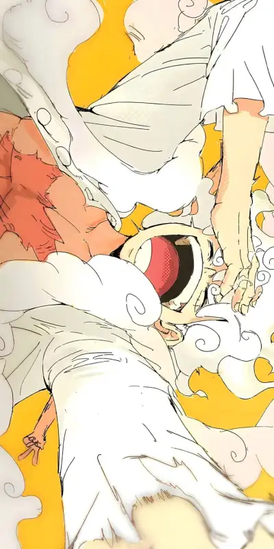 an anime character with his mouth open and hands on his chest, in front of a yellow background