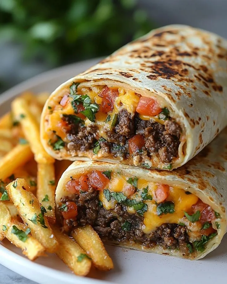 Beef Burrito Recipe with Cheese and Fresh Toppings
