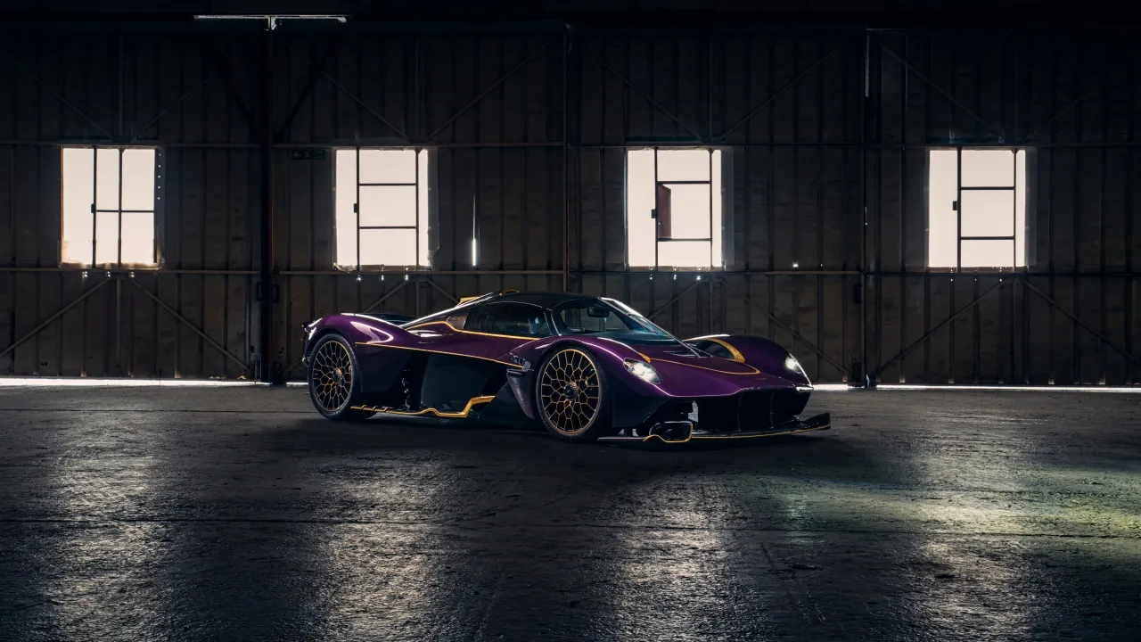 Aston Martin Valkyrie, Hypercar, Modern car, Purple car, Hanger