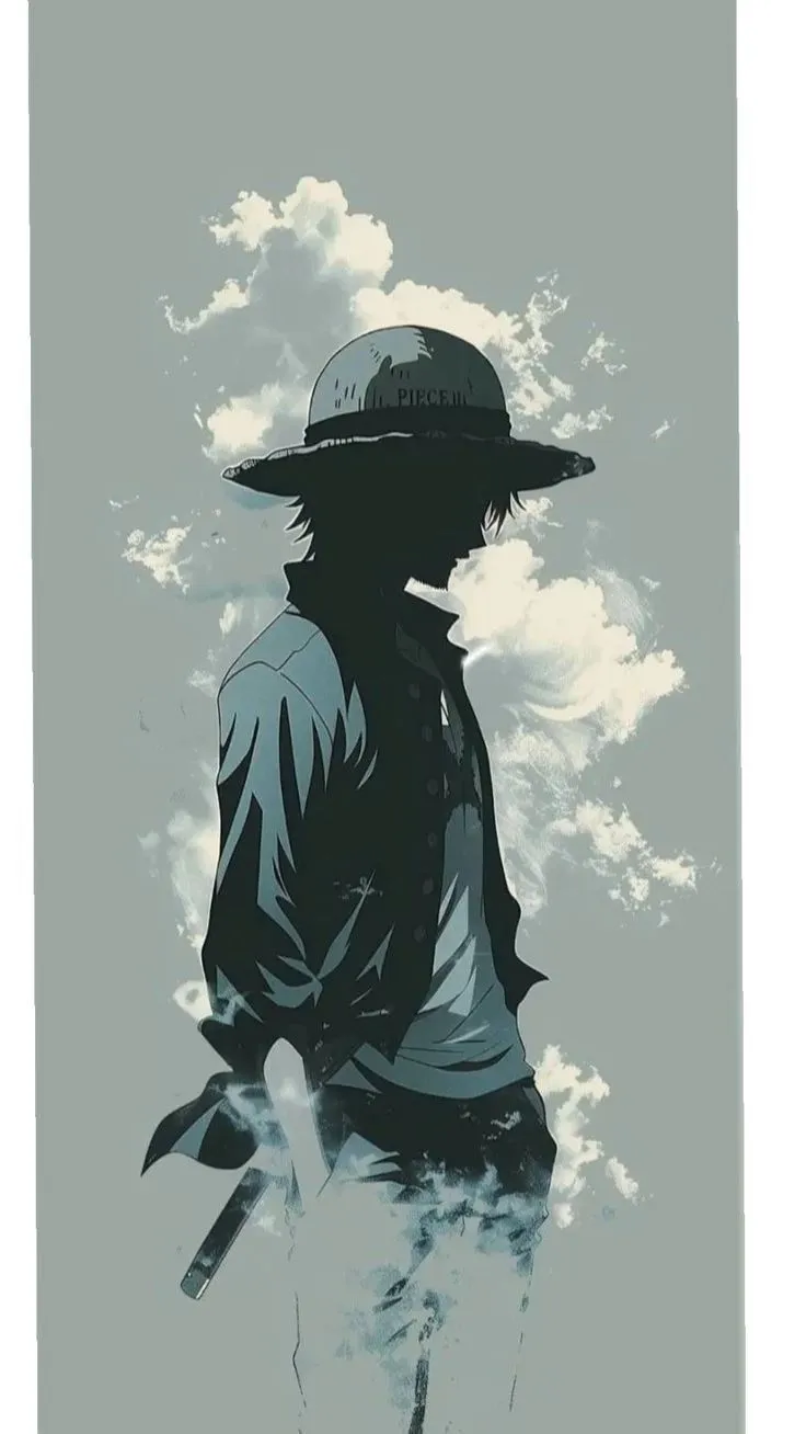 a painting of a man with a hat and cane standing in front of the clouds