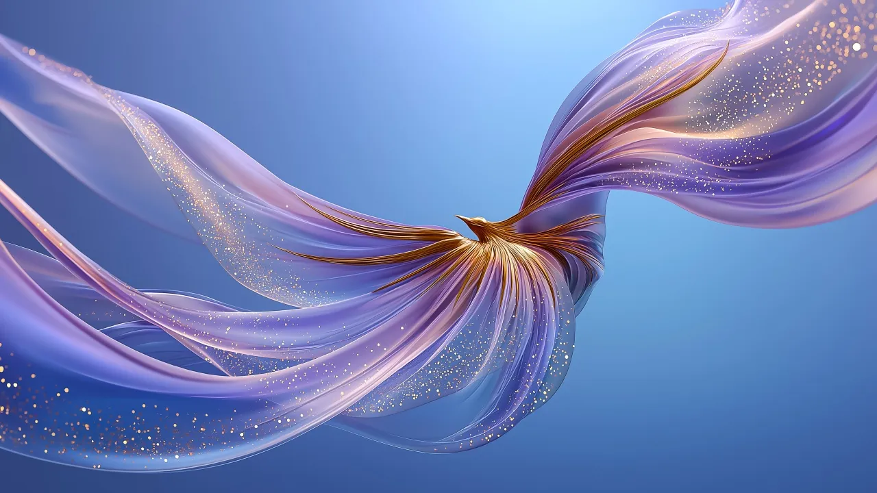 Abstract bird, Golden dots, Purple aesthetic, Blue background, Sparkles