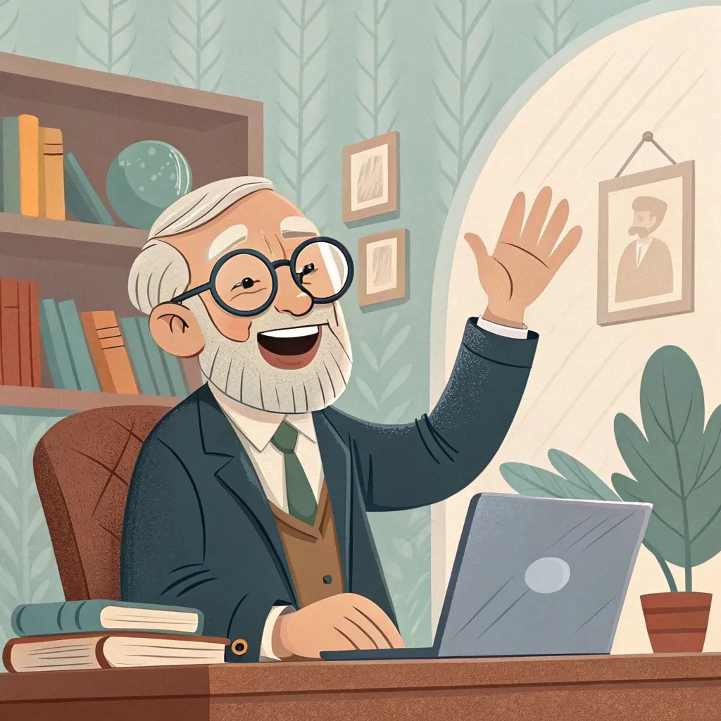 Un psicologo viejo con barba y bigote y con lentes...