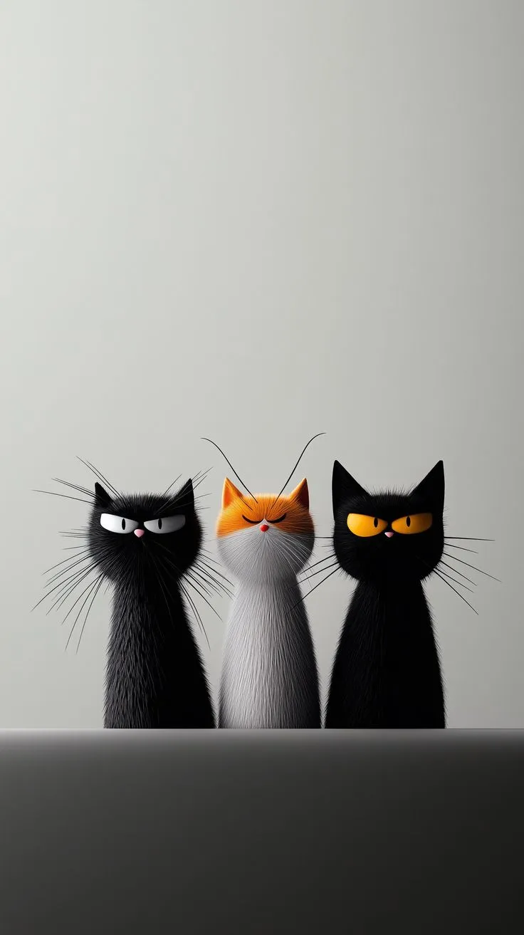 three black and white cats sitting on top of a laptop computer screen with yellow eyes