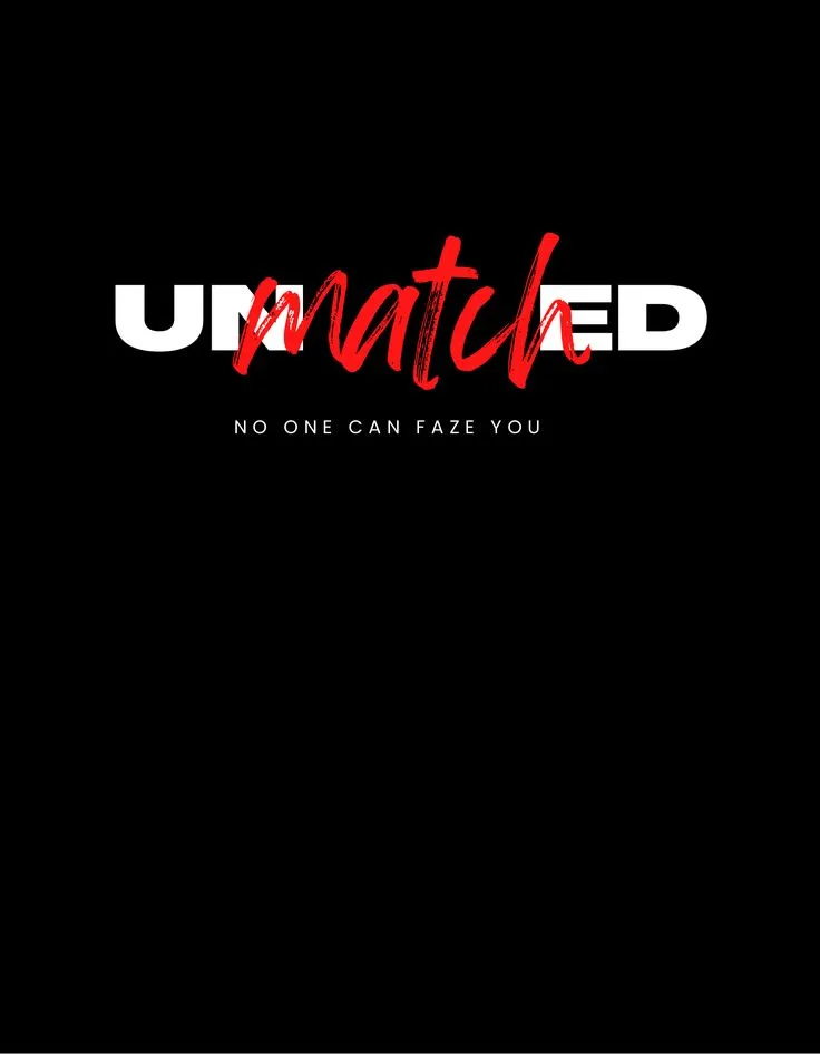 the words unmatted written in red and black on a black background with an image of