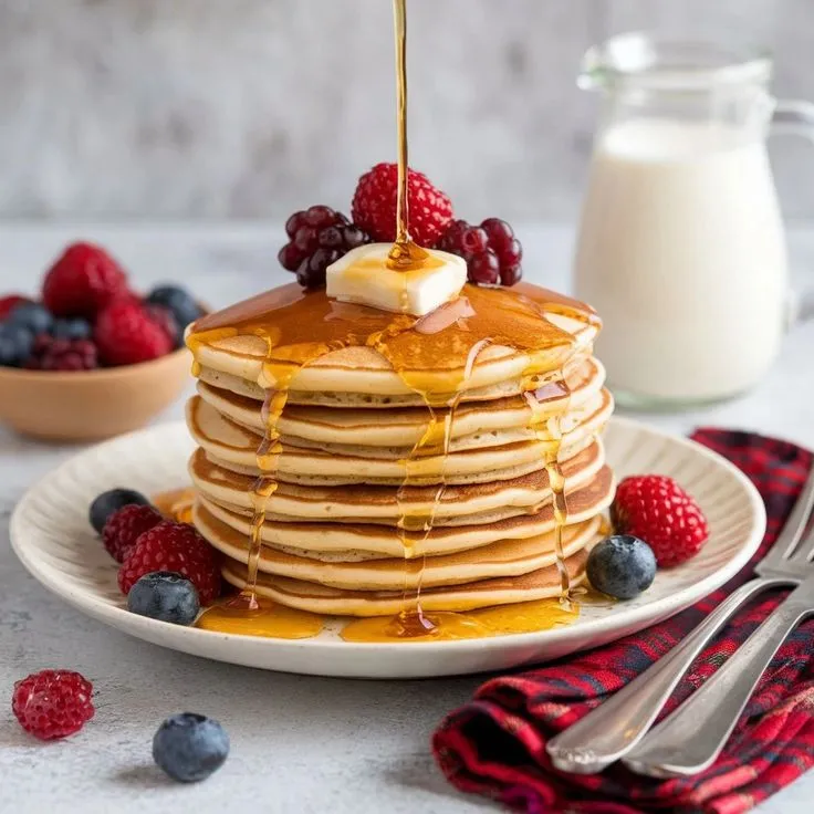 These Homemade Pancakes are light, fluffy, and easy to make in just 20 minutes! Perfect for a cozy breakfast or brunch with the family.