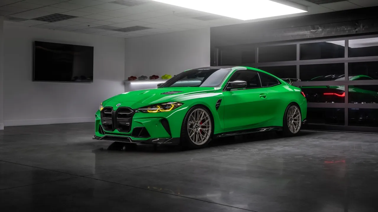 BMW M4, Green car, Vorsteiner, Sports cars, Garage, 5K, 8K