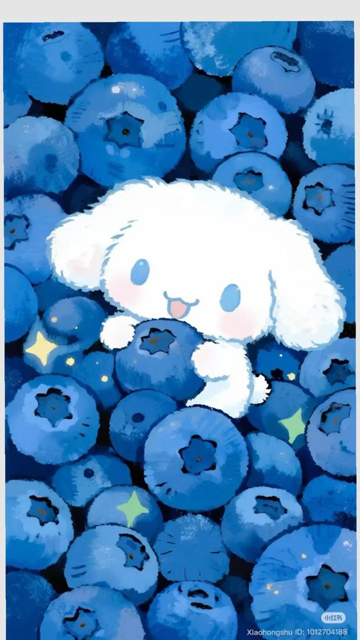 a painting of a white dog surrounded by blueberries