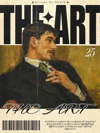the art magazine cover with an image of a man in a suit