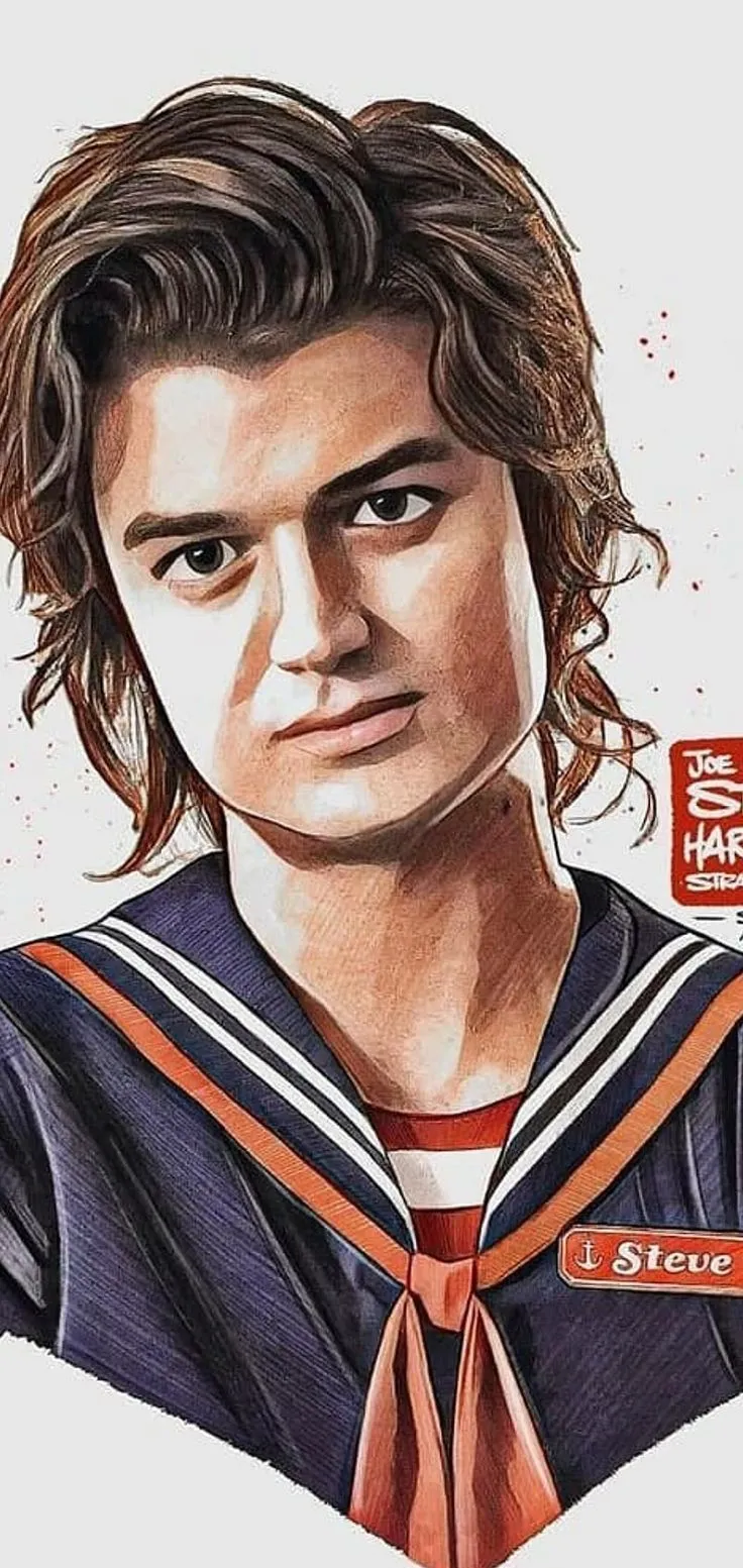 a drawing of a young man with long hair wearing a sailor's shirt and tie