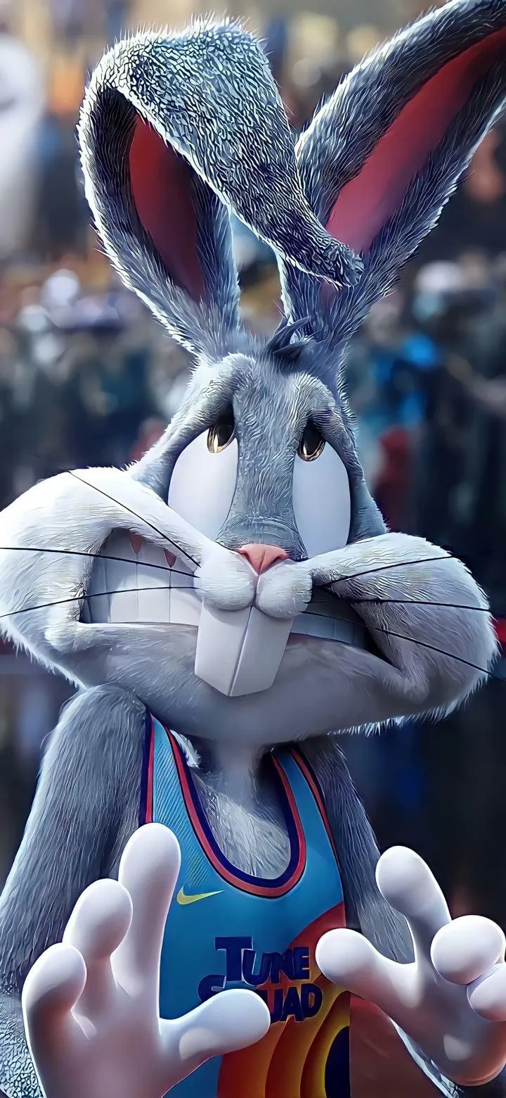 an animated rabbit is wearing a basketball uniform