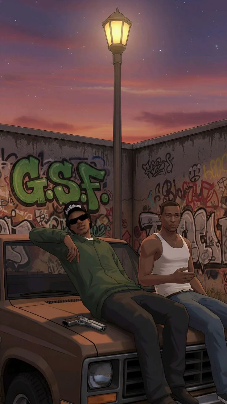 GTA SAN ANDREAS, RYDER AND CJ, LOS SANTOS, GAMES, GROVE STREET FAMILIES