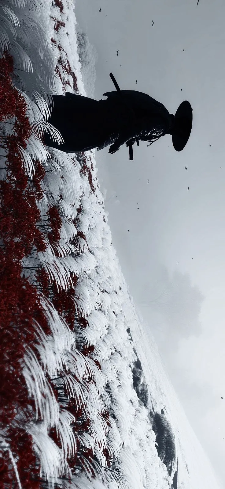 an airplane flying over the top of a mountain covered in snow and red berries on it's side