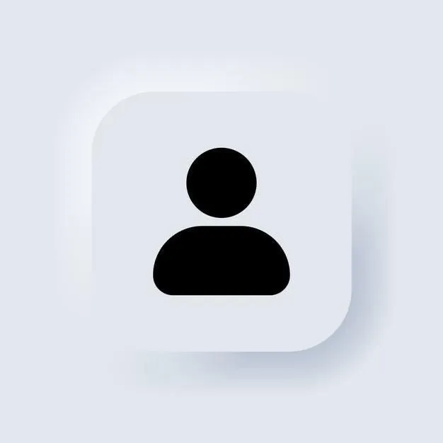 a black and white square icon with a person's avatar in the center on a light blue background