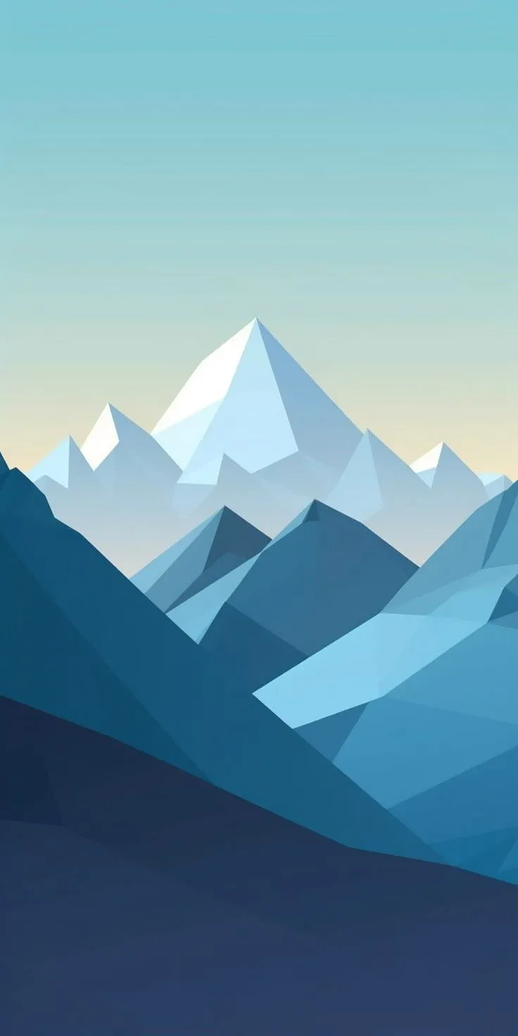 the mountains are covered in blue and white low - poly art style paperweights