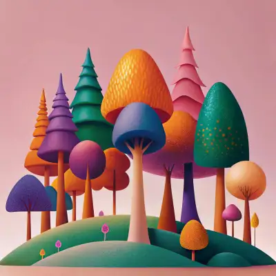 fairytale forest with colorful trees