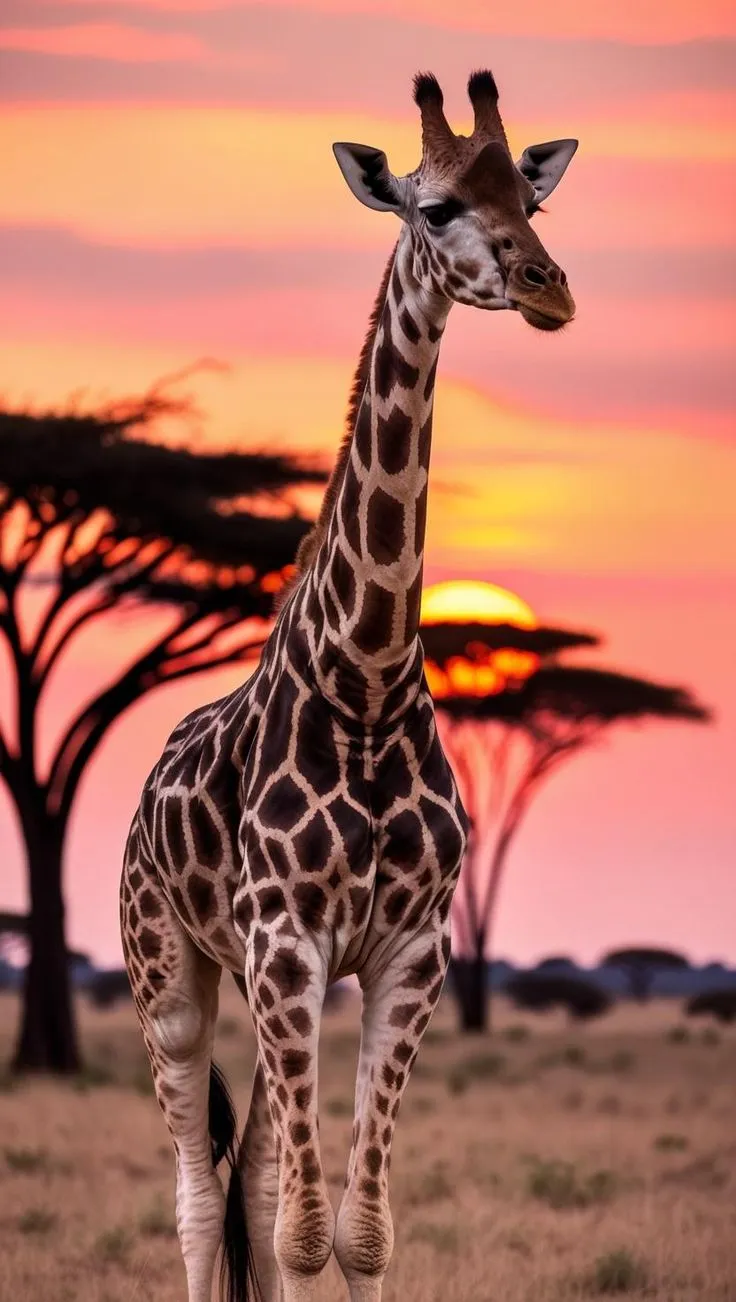 a giraffe standing on top of a dry grass field next to tall trees