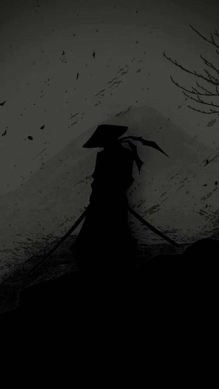 a person standing in the snow with an umbrella over their head and two birds flying overhead